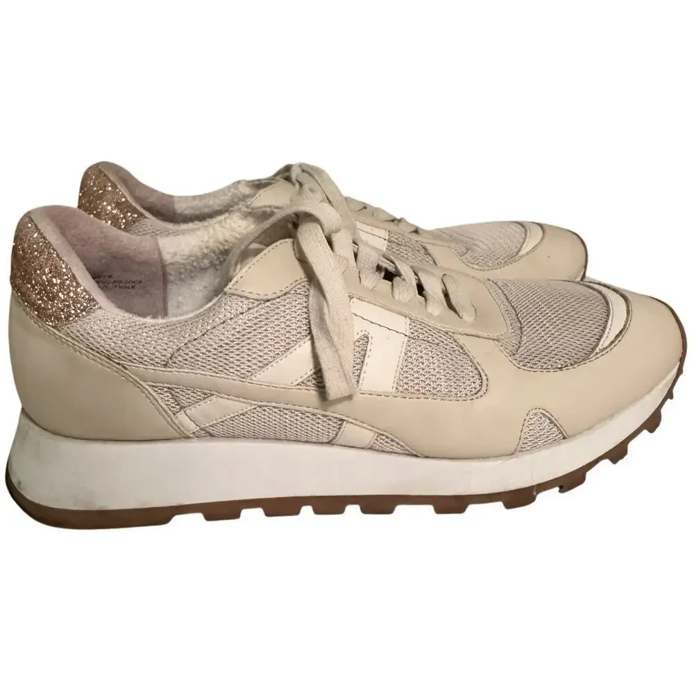 Dolce‎ Vita Markus Ivory Leather Mesh Sneakers Gold Womens 9.5